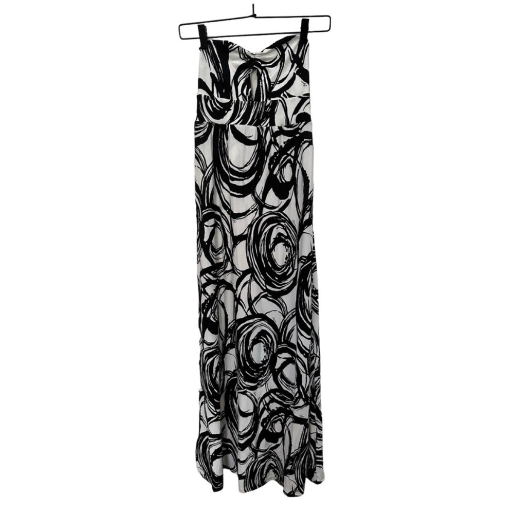 Trina Turk Maxi Dress Strapless Black Swirl Print Size Small NWT